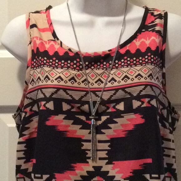 Southwestern Tribal Sleeveless Top Black - Picture 2 of 3